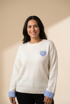Plaid Heart Embroidered Cuffed Crew Neck Sweater | MsDressly