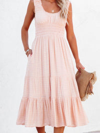 Apricot Flounce A-line Midi Dress with Smocked Waist