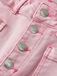 Apricot Pink Mid-Waist Flare Crop Jeans with Button Closure
