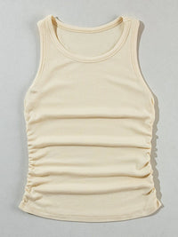 Apricot Ruched Side Ribbed Tank Top