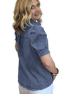 Denim Blouse with Puff Sleeves