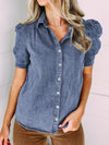 Ashleigh Blue Denim Button-Up Shirt with Puff Sleeves