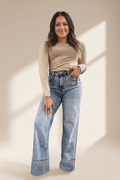 Women's Ashleigh High-Waist Straight Leg Cuffed Jeans
