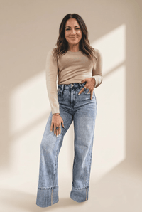 Women's Ashleigh High-Waist Straight Leg Cuffed Jeans