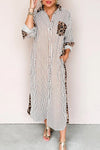Women's Brown Leopard Patchwork Long Shirt Dress - Chic, Comfortable Fit for Casual or Dressy Events