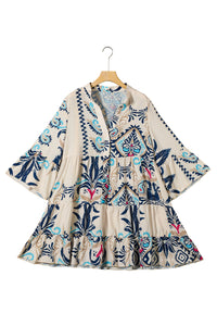 floral-print-fringed-v-neck-mini-dress