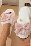 Chic Women's Cozy White Bow Knot Open Toe Plush Slippers – Stylish Comfort for Relaxing Days at Home