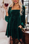 Emerald Green Velvet Babydoll Dress for Women - Flattering Tie Back, Square Neck Design Perfect for Every Occasion