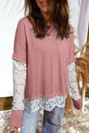 Chic Women's Lace Patchwork Blouse - Stylish Boho Top in Soft Pastels for a Flattering Fit and Effortless Style