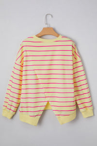 Yellow Stripe Plus Size Overlap Split Back Drop Shoulder Sweatshirt