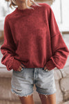 Women's Cozy Red Dahlia Drop Shoulder Crew Neck Sweatshirt - Casual Pullover for Effortless Style and Comfort
