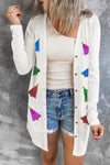 Women's Festive White Sequin Cardigan - Long V-Neck, Button Down Closure for Holiday Cheer and Stylish Comfort