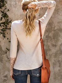 beige-crochet-lace-hem-sleeve-button-top