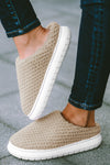 Soft and Stylish Pale Khaki Two-Tone Knitted Homewear Slippers for Women – Cozy, Warm Comfort for Relaxing Days