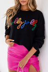 Cozy Black Round Neck Sweater for Women - Casual Fit, Winter Essential for Holiday Cheer and Everyday Style