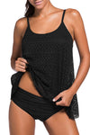 Lace Layered Black Tankini Set with Spaghetti Straps