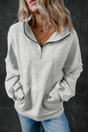Cozy Women's Light Grey Zip-Up Sweatshirt with Stand Neck & Kangaroo Pocket - Perfect for Everyday Casual Style