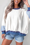 Trendy Women's Beige Colorblock Oversized Sweatshirt with Cozy Fit and Stylish Contrast Trim