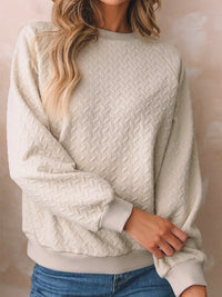 Cozy Beige Quilted Texture Pullover with Raglan Sleeves