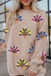 Cozy Oversized Apricot Turkey Graphic Sweatshirt for Women - Stylish Fall Casual Wear