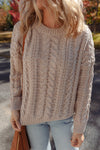 Cozy Women's Parchment Cable Knit Sweater with Drop Shoulders - Effortless Casual Chic for Everyday Style