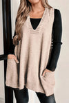 Women's Cozy Jet Stream Ribbed Deep V Neck Tunic Sweater Vest with Pockets - Loose Fit in Versatile Color