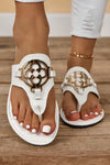 Trendy Women's White Leather Thong Slippers with Metal Accents for Casual Summer Comfort and Chic Style