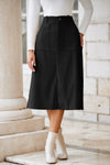 Stylish Women's High Waist Black Midi Skirt with Front Slit - Trendy and Versatile Everyday Fashion Piece