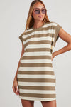 Chic Khaki Stripe Cap Sleeve Shift Dress for Women - Casual Summer Style, Comfortable Everyday Fit, Effortlessly Stylish