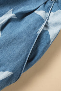 star-print-buttoned-strap-pleat-wide-leg-denim-overall