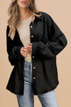 Women's Black Waffle Knit Oversized Shacket with Trendy Patchwork and Exposed Seams for Casual Chic Looks
