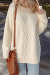 Cozy Beige Drop Shoulder Cable Knit Sweater Tunic for Women – Stylish Fall & Winter Essential