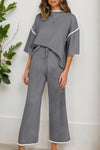Casual Chic Women's Medium Grey Half Sleeve Sweater & Drawstring Pants Set - Comfortable Loose Fit 2-Piece Outfit