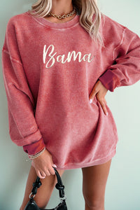 Women's Bama Embroidered Ribbed Corded Sweatshirt in Strawberry Pink