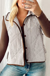 Plus Size Women's Brown Striped Quilted Vest with Wavy Hem & Snap Buttons – Trendy Layering Essential for Fall