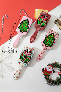 Pink Holiday Fashion Print Sequin Christmas Tree Patched Air Cushion Comb