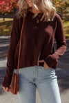 Cozy Burgundy Ribbed Knit Sweater for Women - Relaxed Fit Drop Shoulder Crew Neck for Effortless Style
