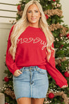 Women's Fiery Red Casual Sweater with Pearl Beading - Chic, Comfortable Everyday Wear for Effortless Style