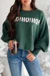 Women's Cozy Blackish Green "Merry Christmas" Drop Shoulder Sweater - Relaxed Fit for Festive Holiday Style