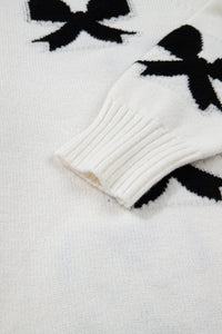 White Lace-up Bow Pattern Sweater Cardigan