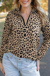 Women's Stylish Leopard Print V-Neck Polo Pullover Top in Parchment - Comfortable Casual Wear for Everyday Adventures