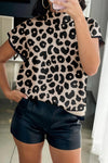 Trendy Women's Black Leopard Print High Neck Sweater - Chic Short Sleeve Design for Effortless Style and Comfort