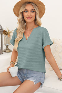 Beau Blue Textured Wide Sleeve V Neck T Shirt