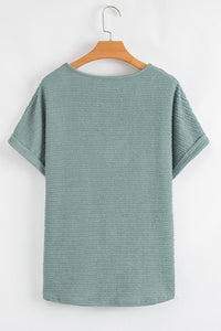 Beau Blue Textured Wide Sleeve V Neck T Shirt