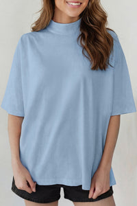 Beau Blue Women's Oversized High Neck Tee – Chic, Comfortable Casual Top in Soft Blue for Effortless Everyday Style