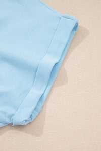 Beau Blue Solid Color Cropped Tank Top and Jogger Pants Set
