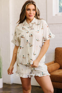 Beige Mallard Print Women's Summer Two-Piece Set - Chic and Comfortable Casual Outfit for Effortless Style