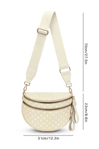 Beige Retro Polka Dot Print Double Zip Crossbody Bag