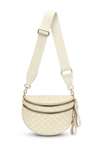 Beige Retro Polka Dot Print Double Zip Crossbody Bag
