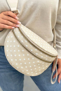 Beige Retro Polka Dot Crossbody Bag for Women - Chic Double Zip Everyday Accessory with Versatile Style